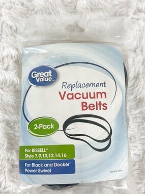 Great Value 2 Replacement Vacuum Belts Bissel Style 7 9 10 12 14 16 Black Decker